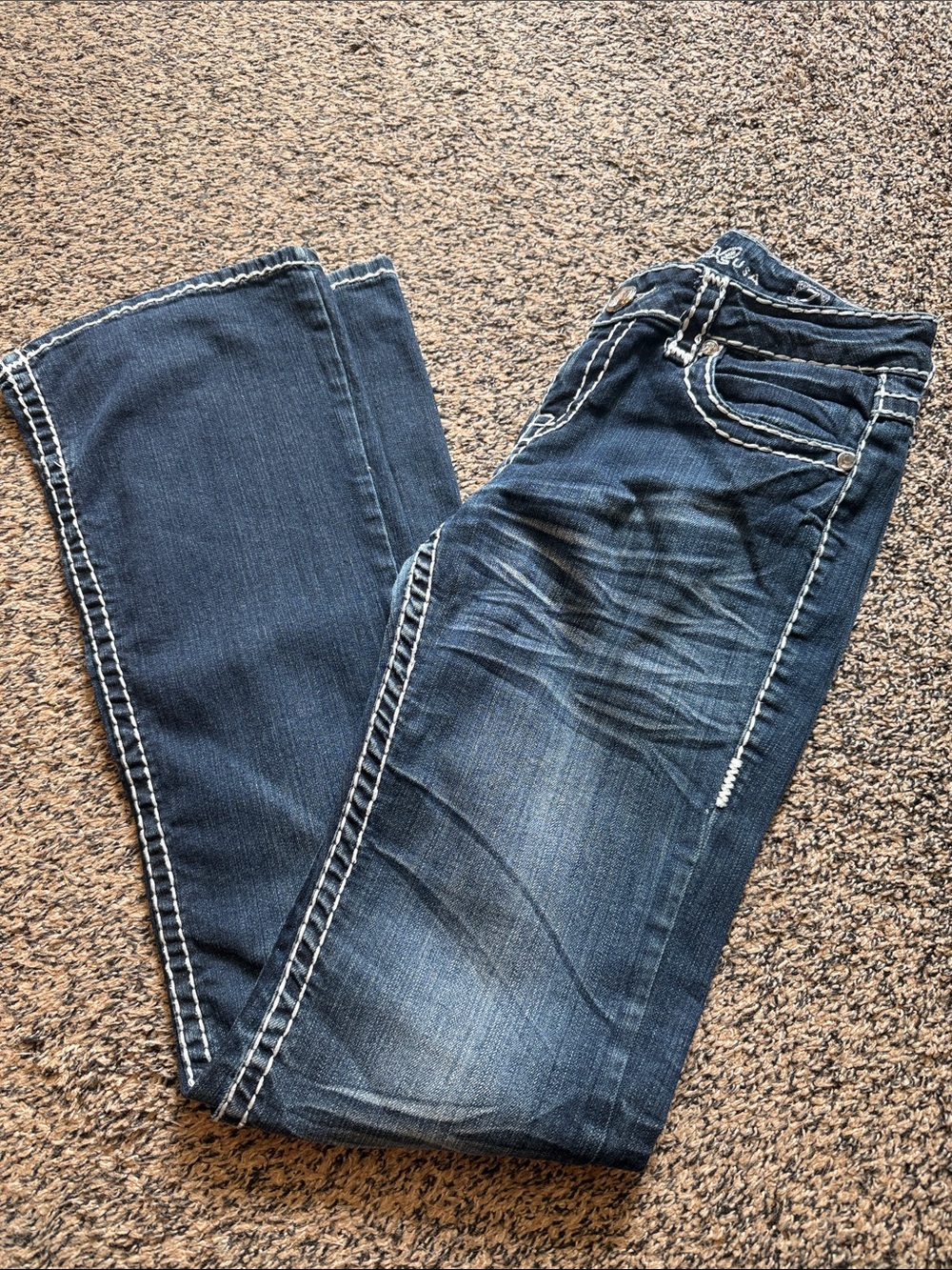 L.A. idol Dark Blue Bootcut Jeans with White Contrast Stitching